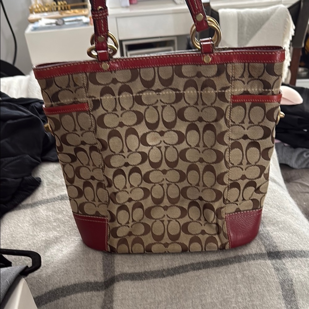 Coach Brown and Red Signature Tote